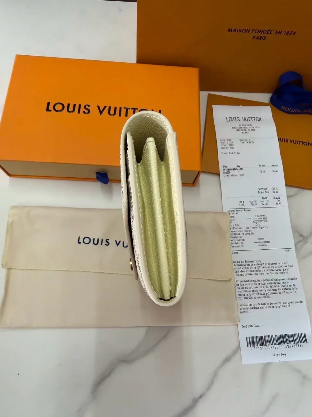 Louis Vuitton Damier Azur Check Wallet - Cream/Blue-Gray